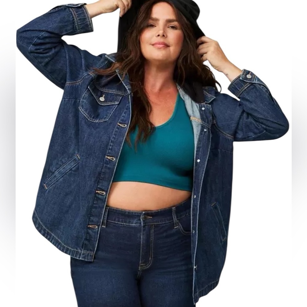 Torrid Plus Size Black Hooded Blue Denim Shacket | Size 3